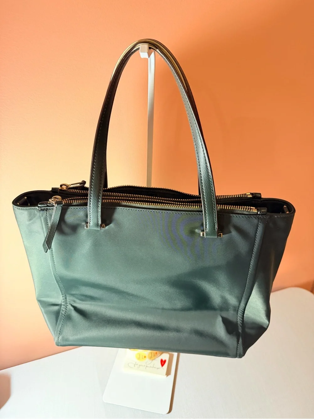 kate spade dark green tote with gold hardware